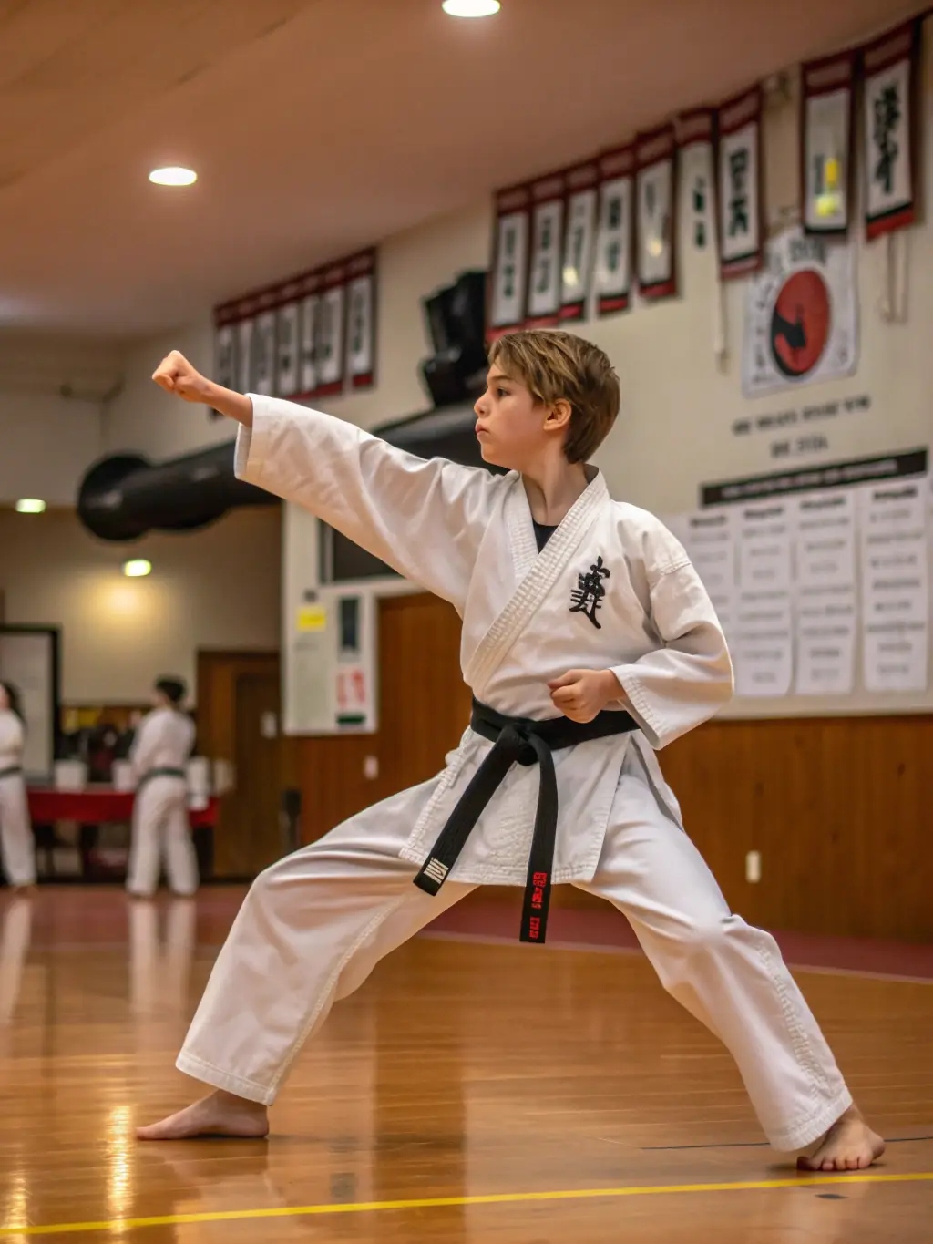 An image of a KARATE CLUB BERNAY instructor guiding a student through a challenging technique, highlighting the personal development aspect.